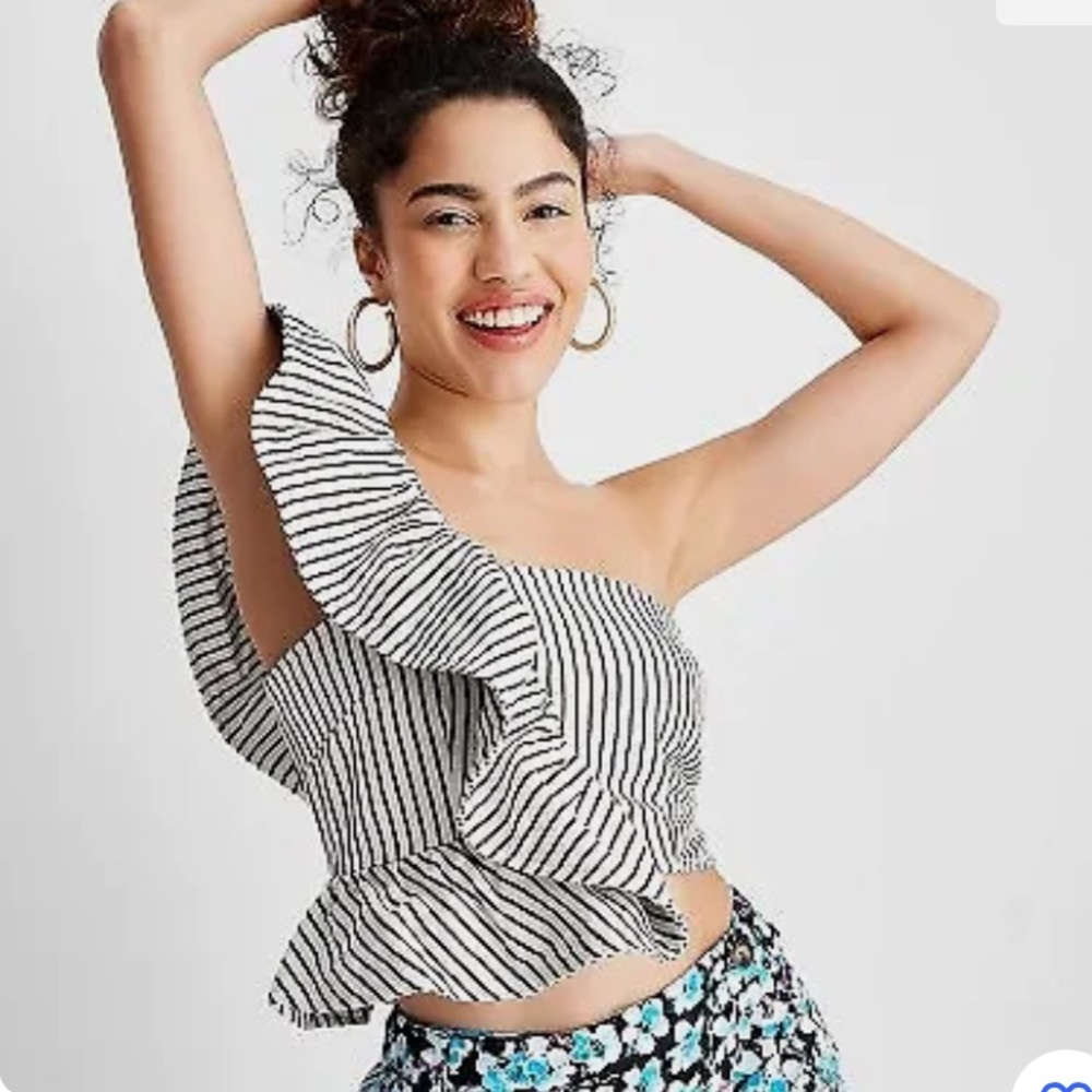 Striped One-Shoulder Ruffle Top - Picture 3 of 8